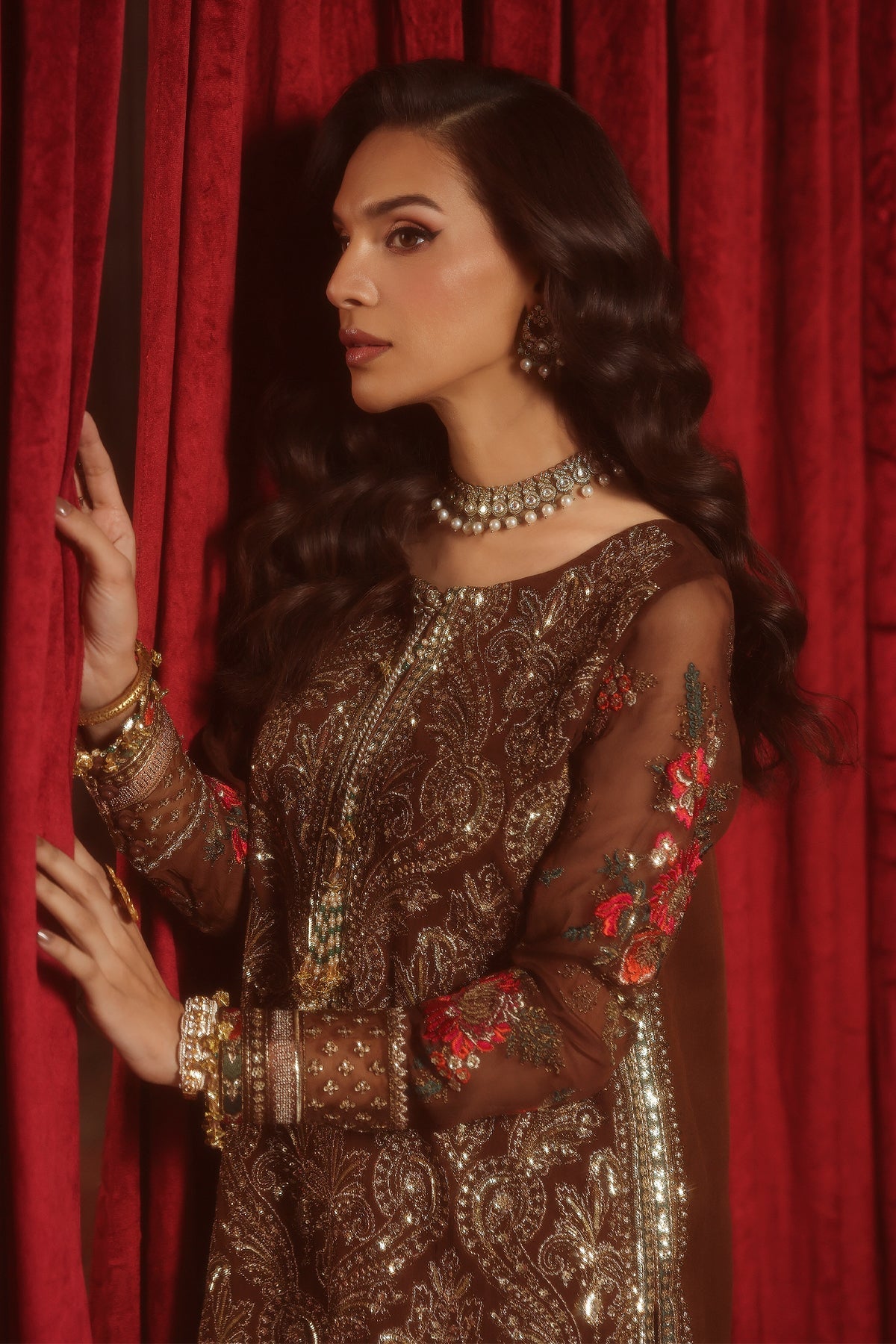 3 Pc Embroidered Dyed Chiffon CA26-07
