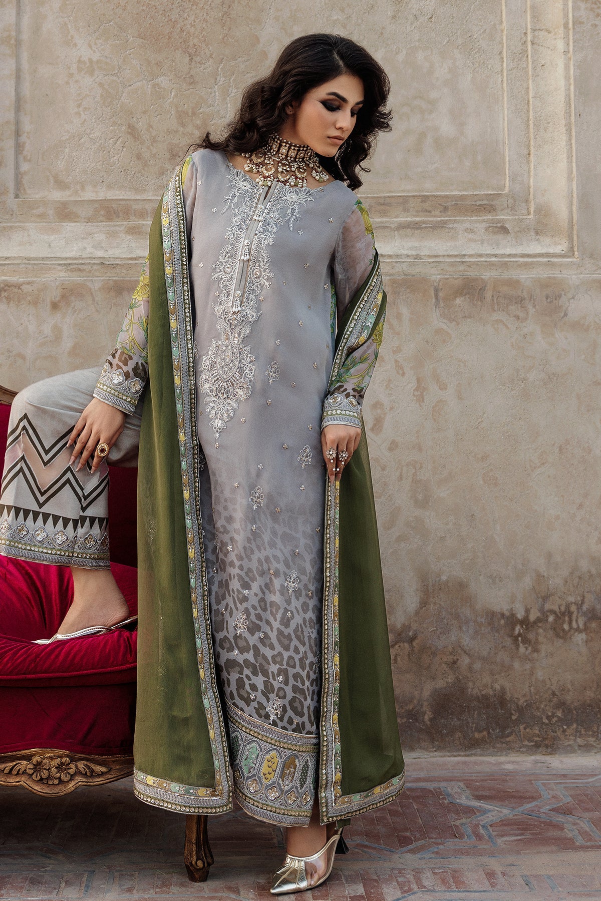 3-Pc Unstitched Embroidered Printed Chiffon Collection VSL6-12