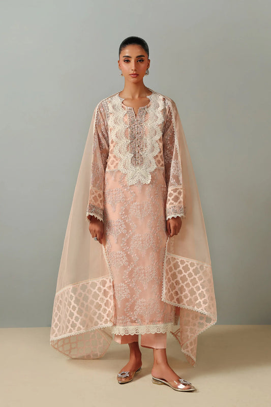 Lacy Peach Kurta Set (D-16)