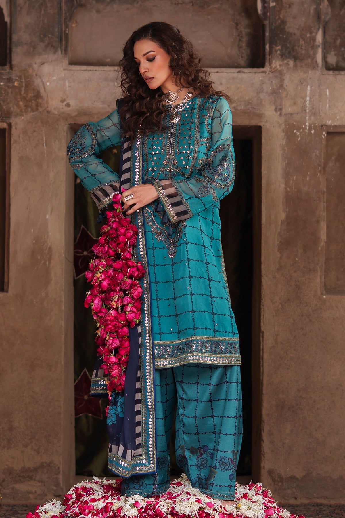 3-pc Unstitched Embroidered Printed Chiffon Collection VSL6-05