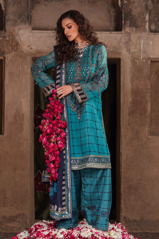 3-pc Unstitched Embroidered Printed Chiffon Collection VSL6-05