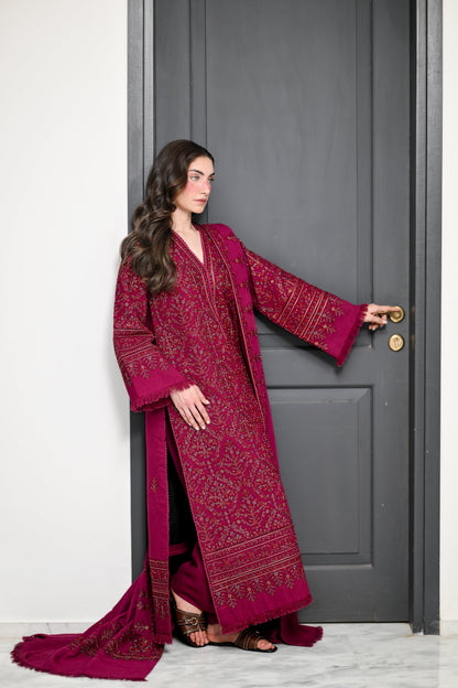 MIRA II - DEEP FUCHSIA LUXURY EMBROIDERED KARANDI 3PCS SET (NEL-26638)