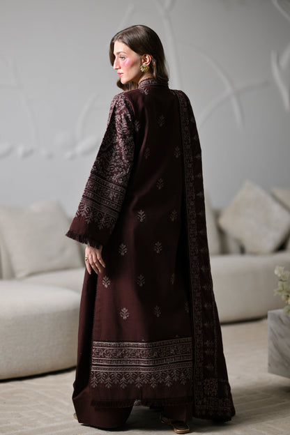 MIRA I - CHOCOLATE BROWN LUXURY EMBROIDERED KARANDI 3PCS SET (NEL-26634)
