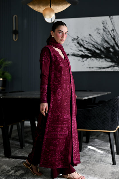 CELIA - BURGUNDY LUXURY EMBROIDERED KARANDI 3PCS SET (NEL-26637)