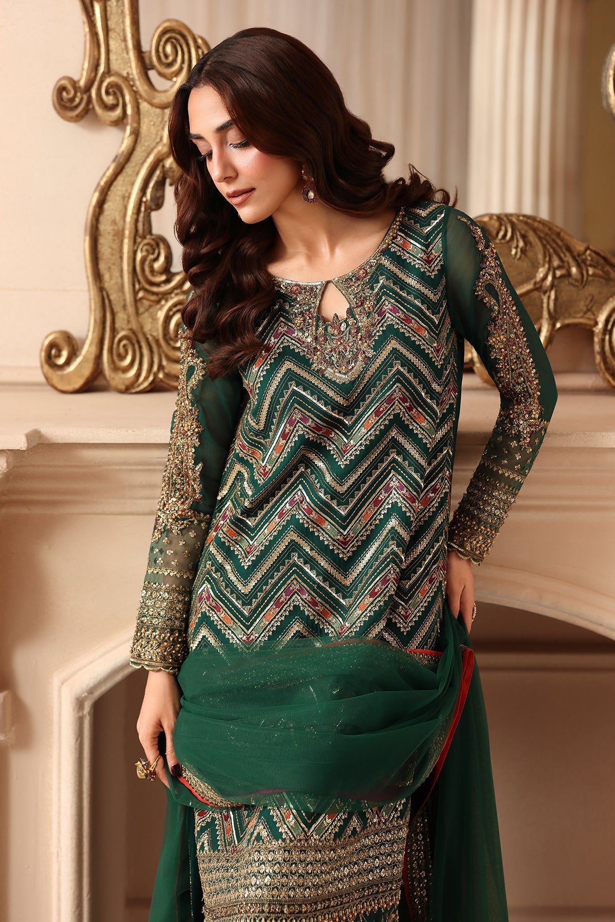 3-PC Unstitched Embroidered Luxury Chiffon DJW6-07