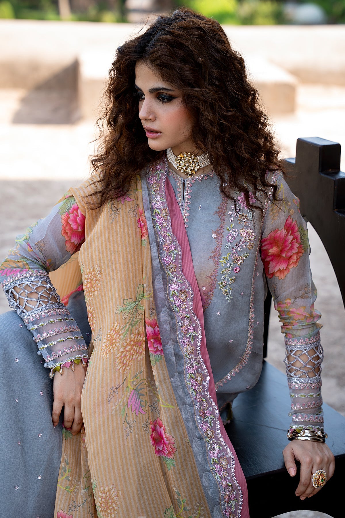 3-PC Unstitched Embroidered Chiffon Collection VSLW6-03